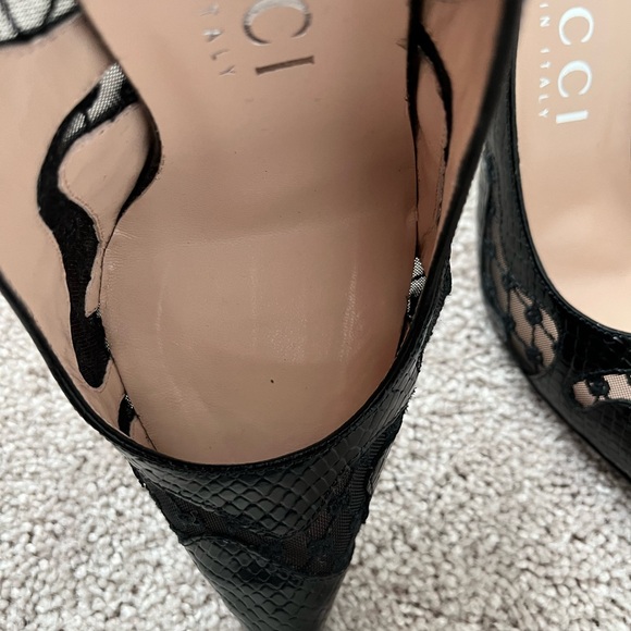 Gucci Black Lace Python Print GG Rhombus Heels - Picture 10 of 10